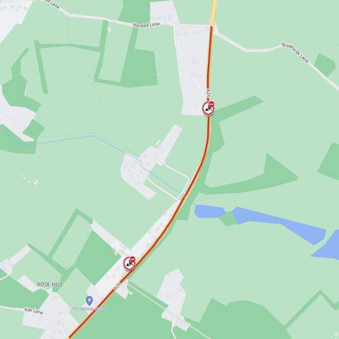 Map of roadworks for rose-hill